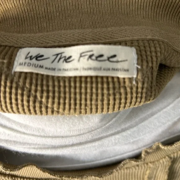 We The Free People Waffle Knit Top Tan Raw Seam Oversized-Medium - Picture 5 of 6
